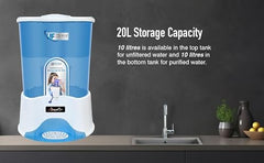 Pureplus Gravity Water Filter | 20 Liter Top Water Purifier | Chemical Free, Electricity Free | Water Filter for Home, Kitchen & Camping (White & Blue)