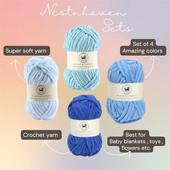 NESTNHAVEN , Plush & Cuddly Sets 2.0 , Chenille Yarn Supersoft Hand Knitting Wool Ball, set of 4 , 400 grams (1 Ball/100 Gram Each) Suitable for Craft, Babywear, Toys , Baby Blankets , 5 Bulky, Shades - NNHS 2.0 (Set 26 baby Pink , lilac , hot pink…