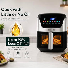 Faber 6L 1500W Digital Air Fryer | Fry, Bake, Roast, Toast, Defrost, Grill & Reheat | 85% Less Oil, 360° Air Cooking|8-Preset Menu,LED Display&Touch Control, Non-Stick Pan,View Window|FAF 6.0L NEO BK