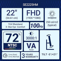 Dell SE2725HG 27" FHD IPS Gaming Monitor, 200Hz Refresh, 3side narrow bezels, 1ms GtG, AMD FreeSync Premium, HDR 10, 300nits, 1000:1 Contrast, 99% Srgb, Tilt, 2*HDMI 2.1 TDMS(supports HDMI VRR),DP 1.4