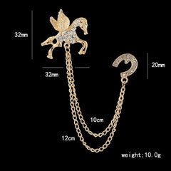 SYGA Men's & Women Suit Shirt Stud Lapel Pin Chain Tassel Brooch Pin with Pegasus Design Crystal Chain(Golden)