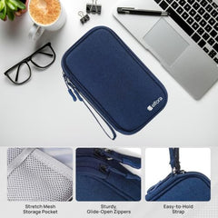 Elfora Compact Cable Organizer Bag | Double Layer Storage Pouch for Cables, Chargers, AirPods, Power Bank & Other Accessories | Durable & Portable Nylon Travel Case with Mesh Pockets – Blue