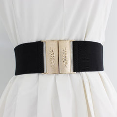 SYGA Women's Outer Wear Dress Coat Wide Waist Girdle Decoration Retro Buckle Elastic(Black)