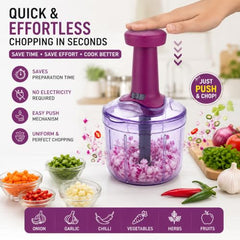 MAGIC SPOON Hand Push Chopper 1000ML, Vegetable & Onion Chopper with 4 Stainless Steel Blades, Manual Food Chopper for Garlic, Chilli, Dry Fruits, Nuts Cutter & Salad Preparation for Kitchen, Pista