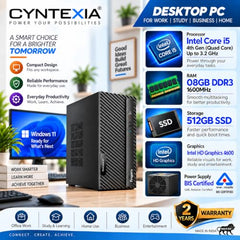 Cyntexia Computer Desktop PC Core i5-4th Gen (08GB RAM || 256GB SSD || HDMI || VGA || Ethernet || HD Graphics 4600 || USB 3.0 || Win 11) Basic Software Installed