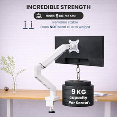 UNIQ MOUNTS Heavy Duty Premium 13''-32'' Gas Spring Assisted Single Monitor Arm, Heavy Duty Desk Stand,180° Swivel, 360° Rotation,+90°-85° Tilt VESA 100x100, 9kg Capacity Load (White)