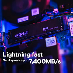 Crucial® T500 2TB PCIe Gen4 NVMe M.2 SSD with heatsink | PCIe Gen4 NVMe M.2 SSD with 4TB capacity and cloning software for gaming, content creation and multitasking