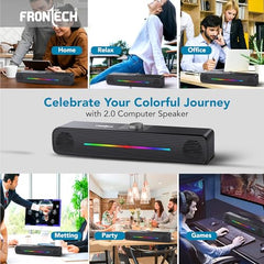 FRONTECH 1.0 USB Powered Multimedia Speakers with RGB Lights, 10W Output Power, AUX/USB Connectivity, for Laptop, PC, Mobile, Volume Control (SPK-0008, Black)