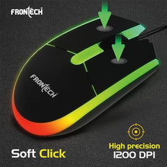 FRONTECH Wired Optical Mouse | 1200 DPI | 3-Button | Rainbow RGB Lighting | 1.2m Cable | 1 Year Limited Warranty (MS-0107)
