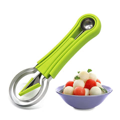 MOMISY Melon Baller Scoop Set, Professional 4 in 1 Stainless Steel Fruit Carving Tools Set,Fruit Scooper Seed Remover Watermelon Knife for Dig Pulp Separator (4 in 1 Scoop) (Green)