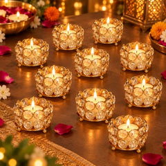 TIED RIBBONS Pack of 4 Crystal Tealight Candle Holder Gift Box - (5.8 cm X 4.3 cm) Centerpieces Votive Candle Holders for Home Dining Table Living Room Office - Diwali Decoration Items for Home Décor