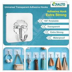 JIALTO Adhesive Hooks, Heavy Duty 5 kg Wall Hooks, Nail-Free Reusable Stainless Steel Sticky Hangers for Multipurpose Kitchen, Bathroom & Home (10 Pcs)