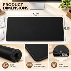 Storite 900x400x2mm Extended Gaming Mouse Pad, Desk Mat, Black | Stitched Embroidery Edges, Water Resistance Coating, Natural Non Slippery Rubber Base, For Laptop/Computer