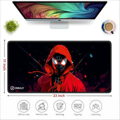 SMULY Gaming Mouse Pad, Large Desk Mat 58.5 x 28 cm, Extended Washable Mousepad, Desk Pad, 2mm Thick Non-Slip Rubber Base, Stitched Edges, Smooth Surface (Multicolour) β Red Hoodie Spider Design