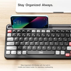 TAG KBWM 1100 Wireless 2.4GHz+Bluetooth Keyboard & Mouse Combo Kit with Tablet/Phone Holder, 98% Compact Layout, 10m Range, 1200DPI Mouse, for PC/Mobile/Tablet, Supports Windows/Mac/Linux/Android/iOS