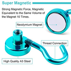 RULOKSHA Heavy Duty Magnetic Hooks, Holds Up to 13.6 kg (30 lbs), Strong Neodymium Rare Earth Magnets with Nickel Coating for Kitchen, Refrigerator, Office, Garage & Home (Silver, 3)