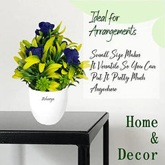 Asharya® Artificial Flower Plants for Home Décor – Set of 4 Mini Potted Plants (7 Inch) in White Pots | Pink, Yellow, Red & Blue Faux Flowers for Living Room, Office, Indoor Outdoor Decoration