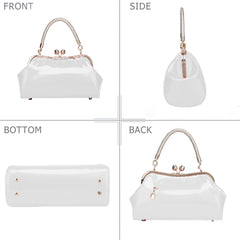 SYGA Women's Glossy Patent Leather Handbag Kiss Lock Purse Top Handle Handbag Suitable Gift for a festival,occasion,Birthday(WHITE)