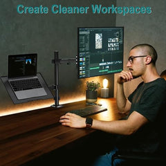 LIONS HEAD Monitor Stand with Laptop Tray - Basic Pole Mount for 22-32 Inch Monitors, Tilt Adjustable, Ergonomic Design, Weight Support 8 kg, Self Installation