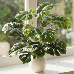 GARDEN GYANI Artificial Areca Palm Plant with Black Pot – 145 cm Tall Faux Tropical Decorative Plant with 35 Leaves for Home, Office & Living Room Décor