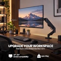 HIFFIN MS16 Monitor Stand, Gas Spring Single Monitor Arm for 32 Inch Screens, 2–10 kg Load Capacity, VESA 75x75 & 100x100 mm, Adjustable Monitor Desk Mount