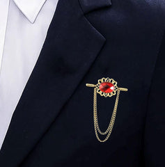 SYGA Men's & Women Suit Shirt Stud Lapel Pin Chain Tassel Brooch Pin with Crystal Chain(ruby)