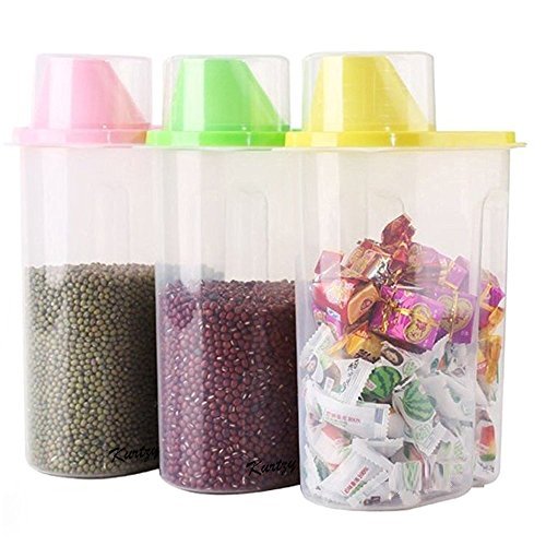 SYGA Set of 3 Large Cereal Dispenser Jar 2500ml Multi Purpose Storage Container Idle for Kitchen-Storage Box Lid Food Rice Pasta Container(Large,Multi)