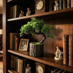 Dekorly Small Artificial Bonsai Tree Fake Plant Potted House Plants Japanese Pine Bonsai Plant Faux Bonsai for Home Indoor Decoration Office (Wooden Potted Plants, Design-G)