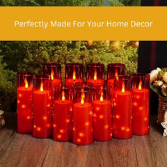 Flameless LED Pillar Candle Set of 2 | Acrylic Fiber Glass | Dancing Faux Wick | Remote Control with Battery Operated 3 AA | Home Décor & Gifting | 3" D x 6" H | Red