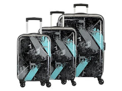 Kamiliant by American Tourister ATHER | Printed Trolley Bag Set of 3 (55+68+79 cms) for Travel|Hard Case Polypropylene (PP) Suitcase|360° 8-Wheel Spinner Luggage Trolley|Combination Lock | Black