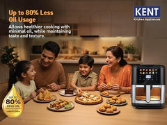 KENT Digital Air Fryer 5L | 1400W | Bake, Grill & Roast | Up to 80% Less Oil Usage | 8 Preset Menu | Rapid Heat Circulation | Digital Display & Touch Control Panel | Glass Window with in built Light