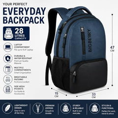 BIGBERRY Rodeo 2.0 Leatherite Faux Leather Laptop Backpack for Men & Women | Water Resistant 2 Compartment Casual Daypack | 15.6 Inch Laptop Bag for Office, College, Travel & Daily Use, Navy Blue