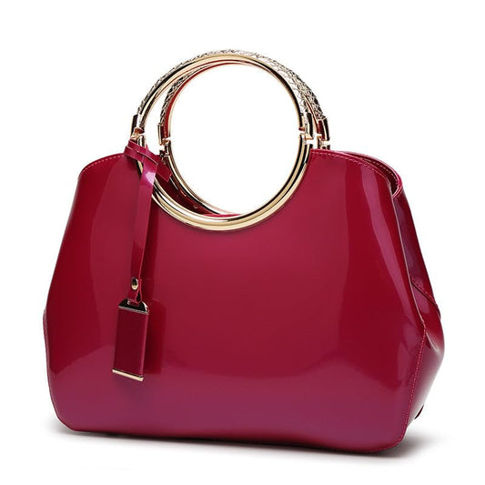 SYGA Leather Glossy Women's Bag Bride Wedding Handbag Women's One Shoulder Crossbody Stylish Bag(ROSE RED)