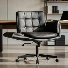DROGO Zen Atora Ergonomic Criss Cross Legged Office Chair for Work with 5 Gear Armrest & Wide Thick Cushion Seat | PU Leather Computer Chair with Adjustable Height, Recline & Heavy Metal Base (Black)