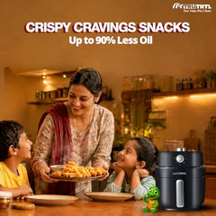 Mr. TRU Manual Air Fryer for Home | Actual 4.5 Liter | 1400 Watt | 1 Year Warranty | Uses 90% less Oil | Time & Temp Control Knobs | Glossy Black