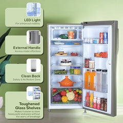 Haier 190L 5 Star Direct Cool Single Door Refrigerator | 3 Toughened Glass Shelves | Fast Ice Making in Just 60 minutes | Large Veg Box| Easy Clean Back (HED-205DS-P, Dazzle Steel)
