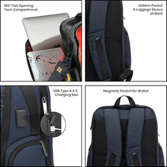 ICON The Overnighter Laptop Backpack 30L | Durable Oxford Fabric, Fits 15.6" Laptops | USB Charging Port, Luggage Sleeve | Water-Resistant, Multipurpose Unisex Bag for Short Trips - Blue.