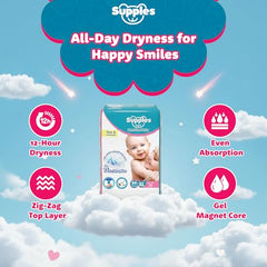 Amazon Brand - Supples Premium Baby Diaper Pants | 108 Baby Diapers | XL | 12-17 Kg | 12 Hrs Absorption | Cushiony Cotton Soft Fabric | Phthalates-Free | Triple Leak Guard | 54 Count, Pack of 2