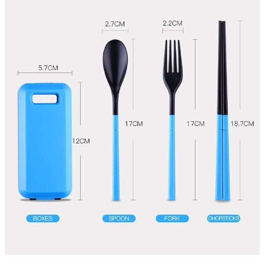 SYGA Travel Portable Cutlery Spoon Portable Camping Box Picnic Chopstick Set_Blue