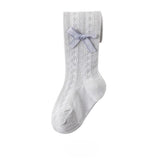SYGA Baby Girls' Anti-Mosquito Cotton Thin Mesh Stockings with Bow Design, Size M 6-12 Months(Grey)