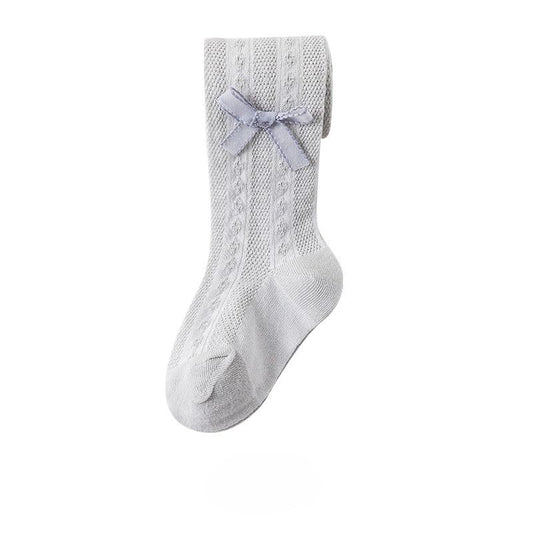SYGA Baby Girls' Anti-Mosquito Cotton Thin Mesh Stockings with Bow Design, Size M 6-12 Months(Grey)