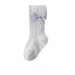 SYGA Baby Girls' Anti-Mosquito Cotton Thin Mesh Stockings with Bow Design, Size M 6-12 Months(Grey)