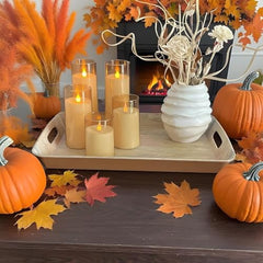 CAVY LED Glass Pillar Candles Light with Acrylic Fiber Glass | Flameless Smokeless Decorative LED Candles Faux Dancing Wicks | Perfect for Diwali Decoration, Home Decor, Gifting, Wedding (Set of 5)
