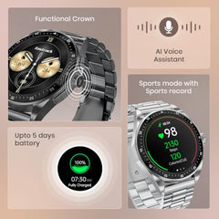 Fastrack MYND 1.93” AMOLED Display Smart Watch for Men & Women with AI Watch Faces,AI Chat,Offline Voice Commands,Curved Metallic Design,Functional Crown,BT Calling, Health Suite,100+ multisport modes