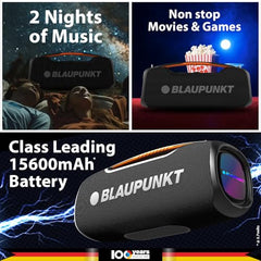 Blaupunkt Atomik Knightz 100W King of Party Speaker Boombox I Thumping Bass |Huge 15,600mAh Battery I 2-Night Playtime |Outdoor Rugged IPX6 Splash, Dust Proof, Party 9 Modes Aura Lights IWireless Mic