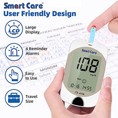 SMARTCARE Blood Glucose Monitoring Kit - Includes Meter 10 Test Strips 10 Lancets, Lancing Device Manual and Carry Case for Easy and Accurate Diabetes Management