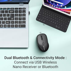 ZEBRONICS Charm Rechargeable Wireless Mouse, Dual Mode (2.4GHz + BT), Dual Bluetooth, Upto 1600 DPI, Silent Operation, 6 Buttons, Comfortable & Ergonomic, for Mac | Laptop | Computer (Metallic Grey)