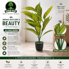 GARDEN GYANI Artificial Areca Palm Plant with Black Pot – 145 cm Tall Faux Tropical Decorative Plant with 35 Leaves for Home, Office & Living Room Décor