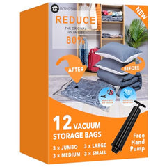 GONGSHI Plastic 24 Pack Vacuum Storage Bags with Electric Pump, (5 Jumbo, 5 Large, 5 Medium, 5 Small, 4 Roll Up Bags) Space Saver Bag for Mattress, Blanket, Duvets, Comforters,Travel, Transparent