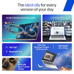 HP Smartchoice Omnibook 5 OLED (Previously Pavilion), Snapdragon X Processor 45 Tops (16GB LPDDR5x,1TB SSD) 2K,16''/40.6cm, Win11, Office24, Silver, 1.59kg, fb0001QU, Multi-Day Battery AI Laptop
